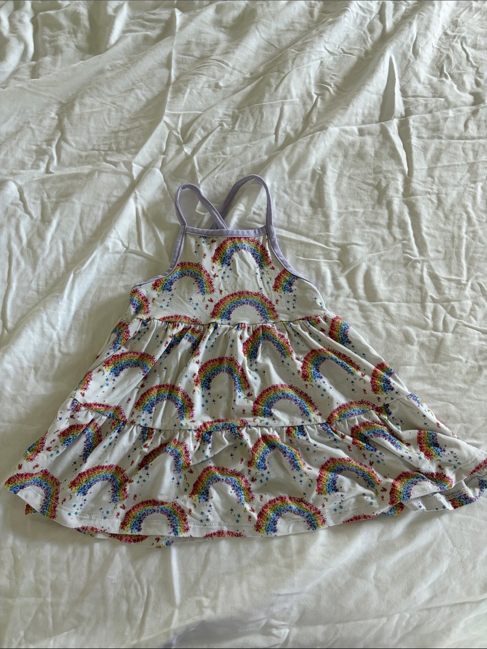 COCOMOON Girls' White RainbowPrint Tiered Sundress - (Brand)